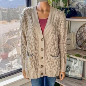 Altar'd State Cozy Cable Knit Oatmeal/Cream/Beige Cardigan, Women's Medium